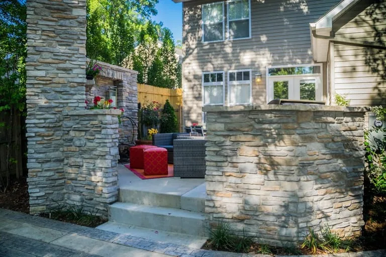 Stone wall and terrace transition